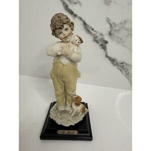 Boy with Merli Puppies Bruno Merli Sculpture Figurine Porcelain Collectable Rare